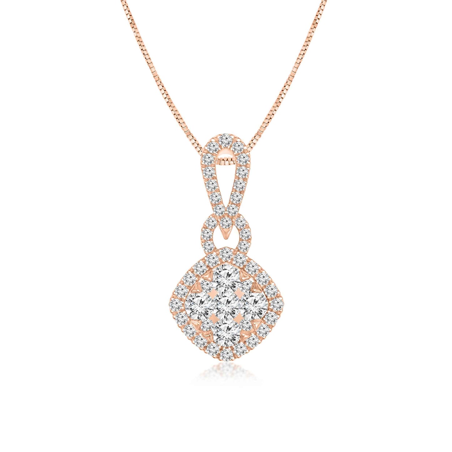 1/2 ct. tw. Diamond Cluster Halo Pendant in 10K Pink Gold
