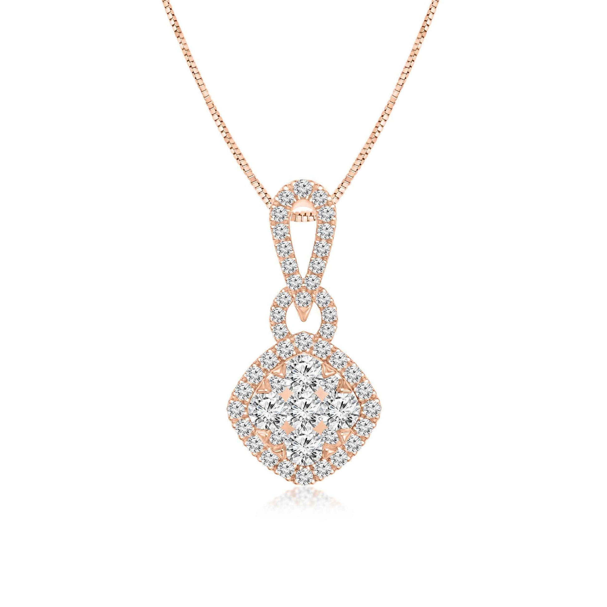 1/2 ct. tw. Diamond Cluster Halo Pendant in 10K Pink Gold