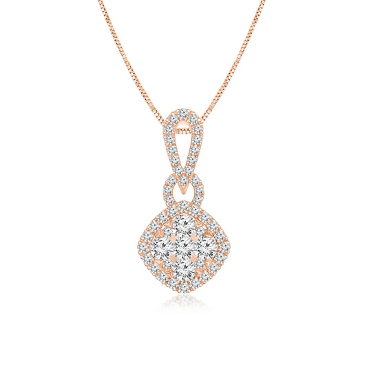 1/2 ct. tw. Diamond Cluster Halo Pendant in 10K Pink Gold