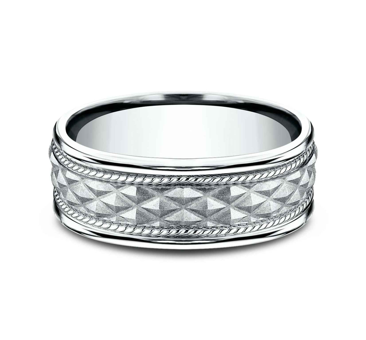 Benchmark Men's 8.0mm Crosshatch Wedding Band in 14K White Gold