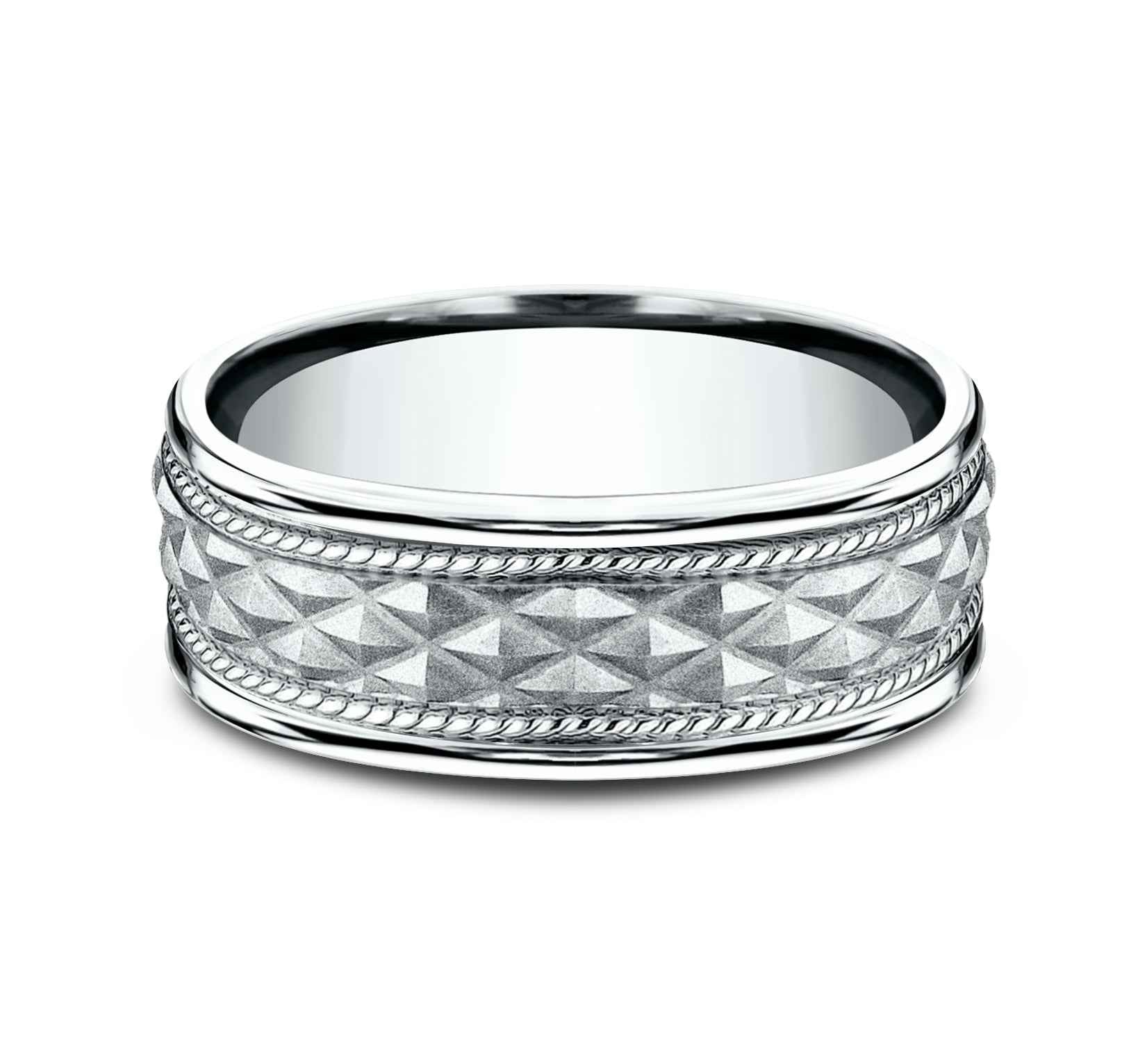 Benchmark Men's 8.0mm Crosshatch Wedding Band in 14K White Gold