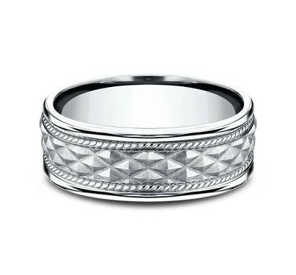Benchmark Men's 8.0mm Crosshatch Wedding Band in 14K White Gold
