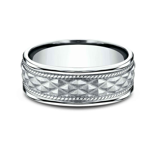 Benchmark Men's 8.0mm Crosshatch Wedding Band in 14K White Gold
