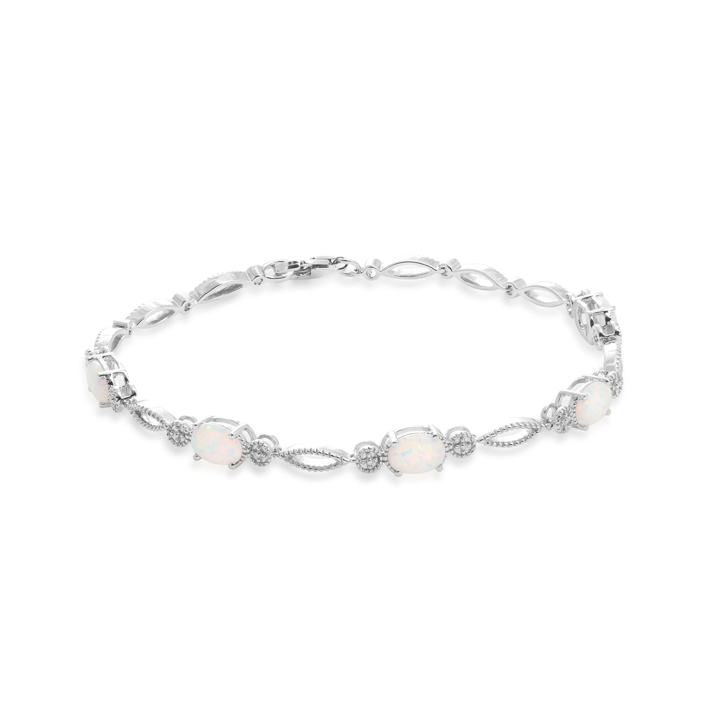 Created Oval Opal Bracelet with Milgrain Detailing in Sterling Silver