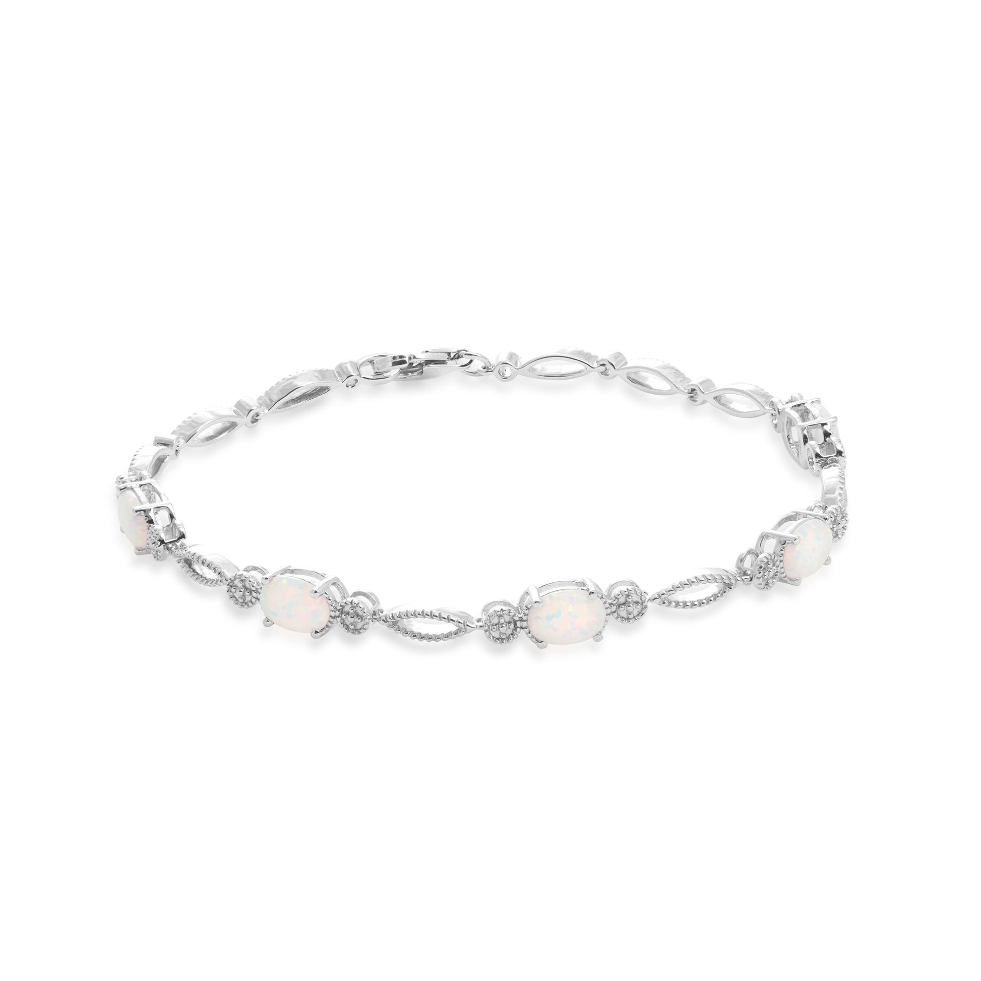Created Oval Opal Bracelet with Milgrain Detailing in Sterling Silver