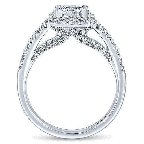 Gabriel & Co. .59 ct. Princess Cut Halo Semi-Mount Engagement Ring in 14K White Gold front view