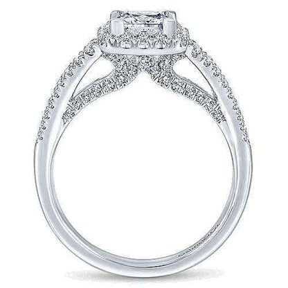Gabriel & Co. .59 ct. Princess Cut Halo Semi-Mount Engagement Ring in 14K White Gold front view