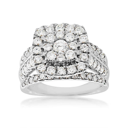 Fairytale Diamonds 2 ct. tw. Cushion Cut Cluster Halo Diamond Engagement Ring with Split Shank Accented Band in 10K White