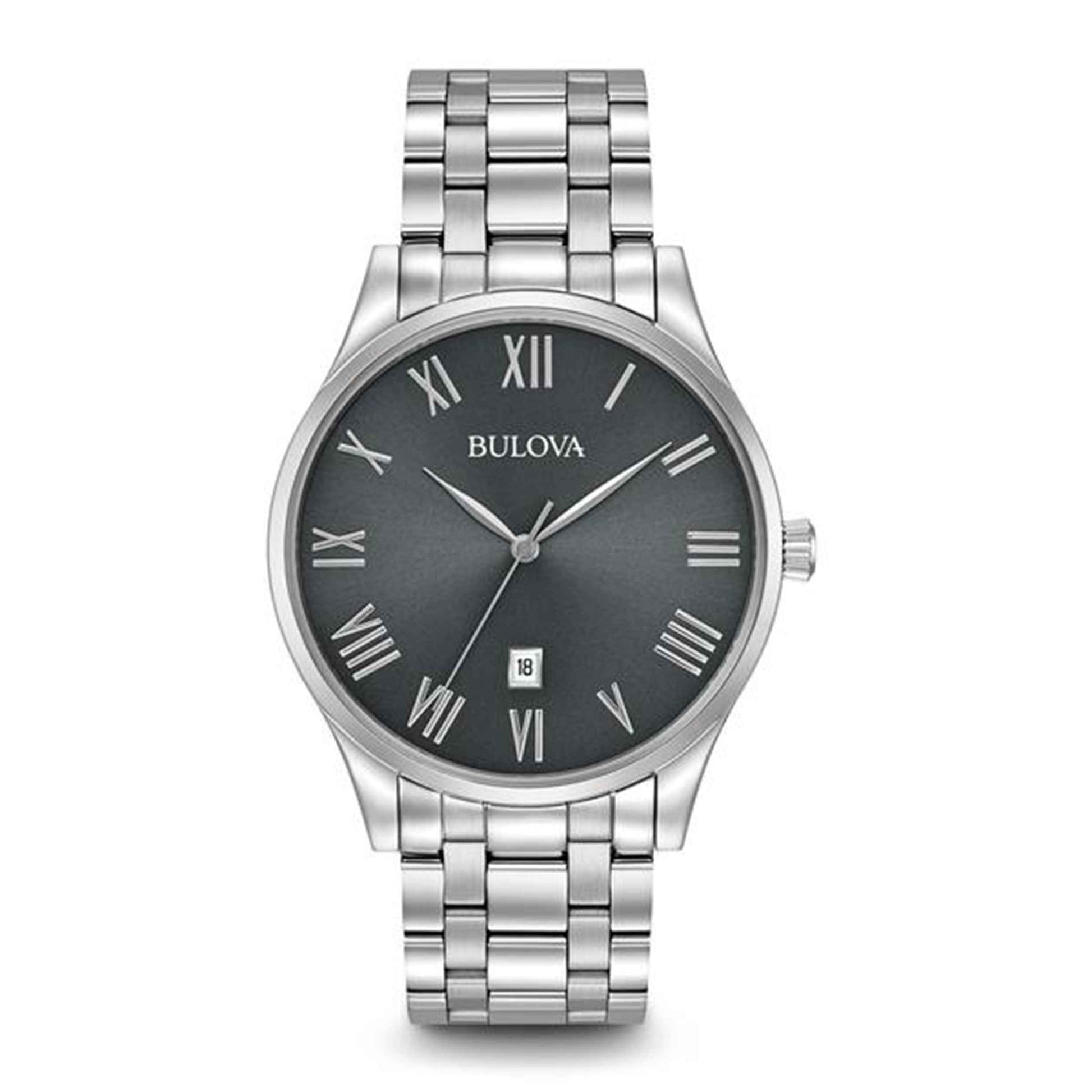 Bulova Classic Collection Men's Gunmetal Grey Dial Watch with Calendar Feature in Stainless Steel