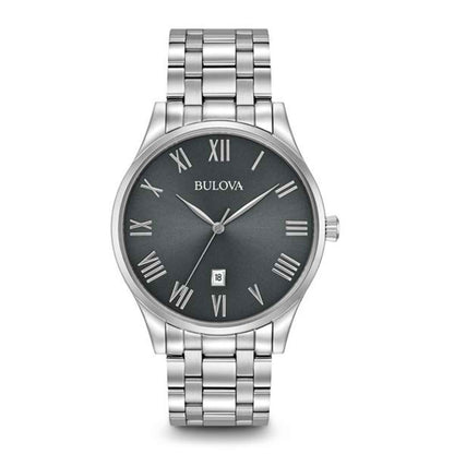 Bulova Classic Collection Men's Gunmetal Grey Dial Watch with Calendar Feature in Stainless Steel