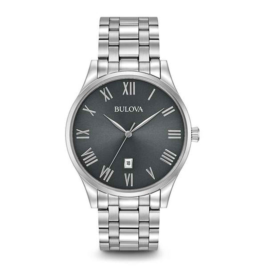 Bulova Classic Collection Men's Gunmetal Grey Dial Watch with Calendar Feature in Stainless Steel