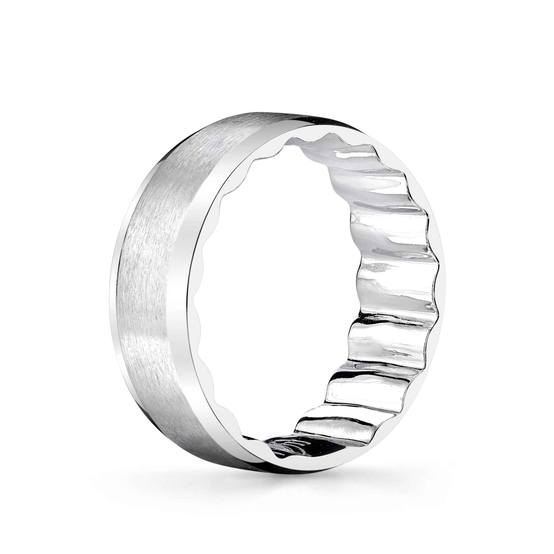 MFIT Men's Satin and Smooth 7.5mm Wedding Band in 10K White Gold close-up detail