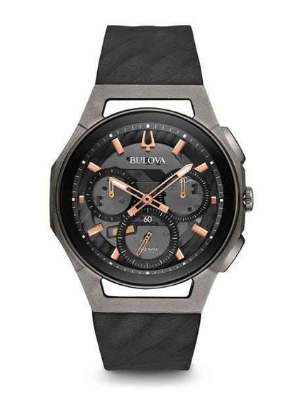 Bulova CURV Collection Men's Grey Exhibition Chronograph Watch in Black Titanium & Stainless Steel Case with Rose Gold-Tone