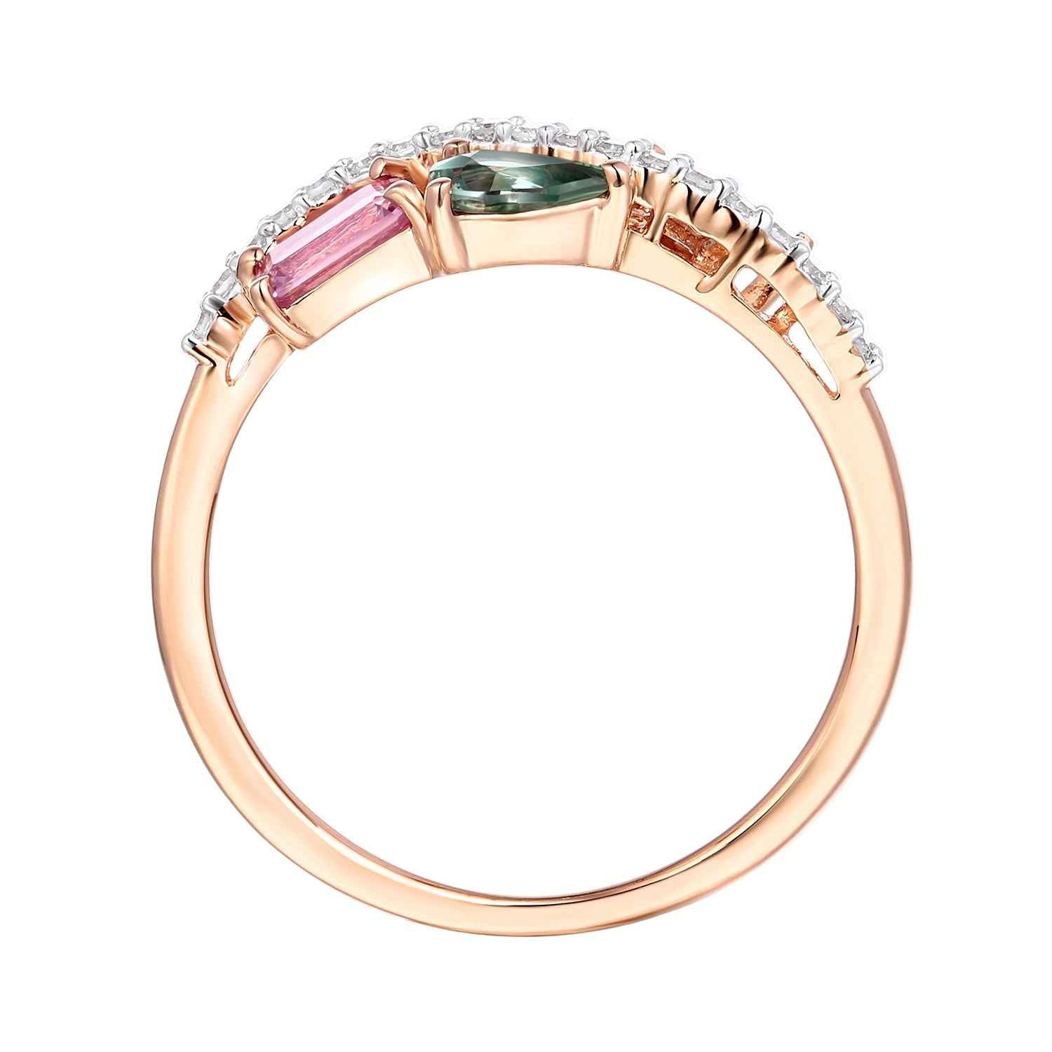 Multi-Color Sapphire and 1/10 ct. tw. Diamond Fashion Ring in 10K Pink Gold front view