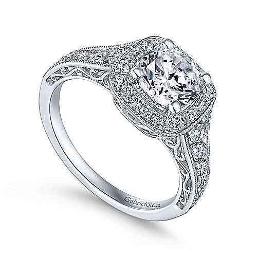 Gabriel & Co. 5/8 ct. tw. Diamond Pave Halo Semi-Mount Engagement Ring with Milgrain Edge Detailing in 14K close-up detail