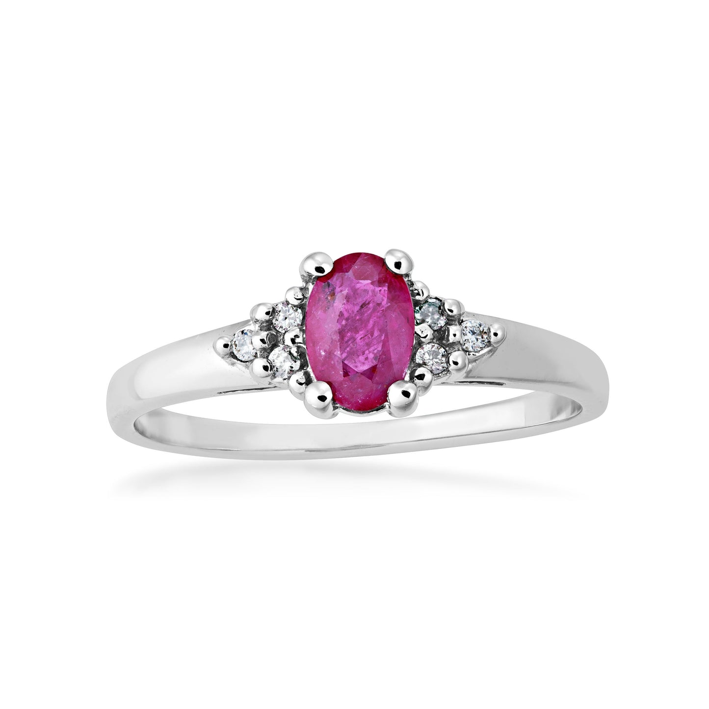 Genuine Oval Shaped Ruby and .05 ct. tw. Diamond Ring in 10K White Gold