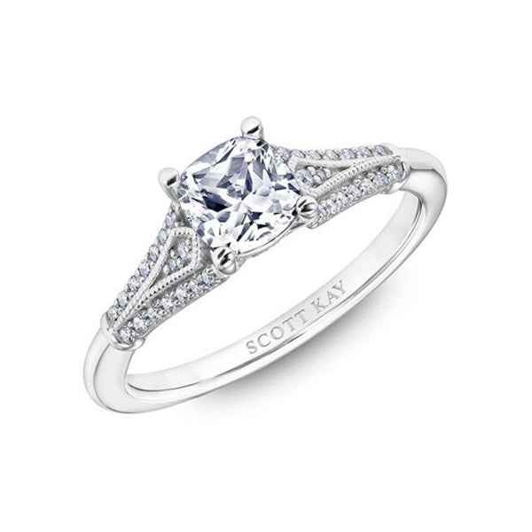 Scott Kay Luminaire 1/8 ct. tw. Diamond Semi-Mount Engagement Ring with Inset Milgrain Design in 14K White Gold