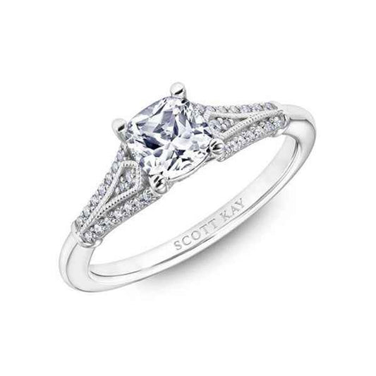 Scott Kay Luminaire 1/8 ct. tw. Diamond Semi-Mount Engagement Ring with Inset Milgrain Design in 14K White Gold