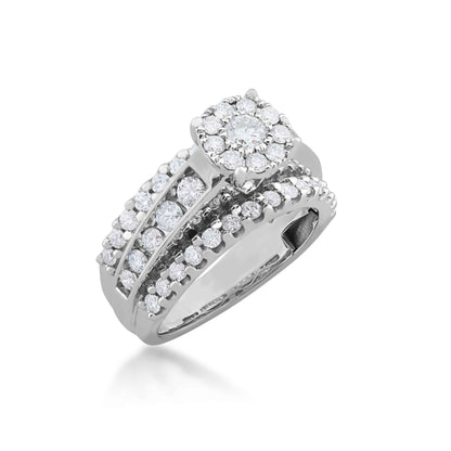 Natural 1-1/2 ct. tw. Round Brilliant Diamond Halo Multi-Row Engagement Ring in 10K White Gold front view