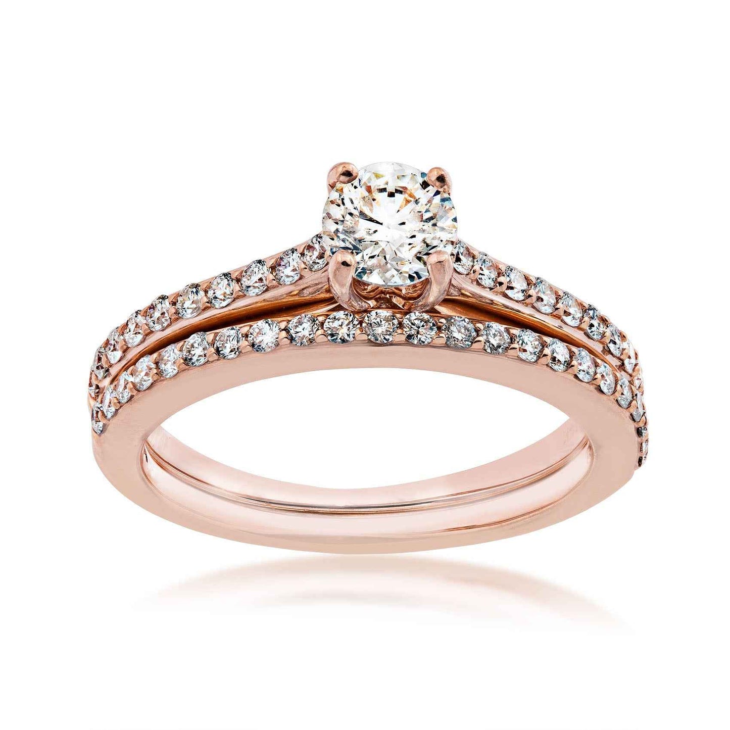 Noventa 1 ct. tw. Round Brilliant Classic Diamond Wedding Set in 14K Pink Gold