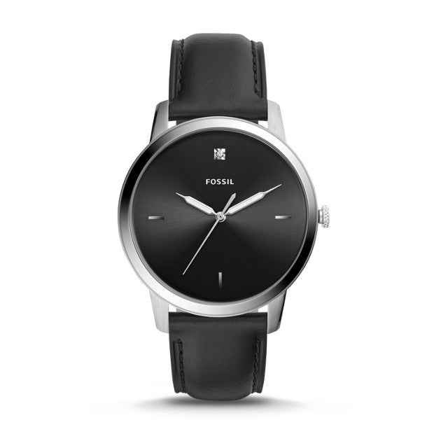 Fossil Men's Minimalist Carbon Series Analog Watch with Black Leather Band in Stainless Steel