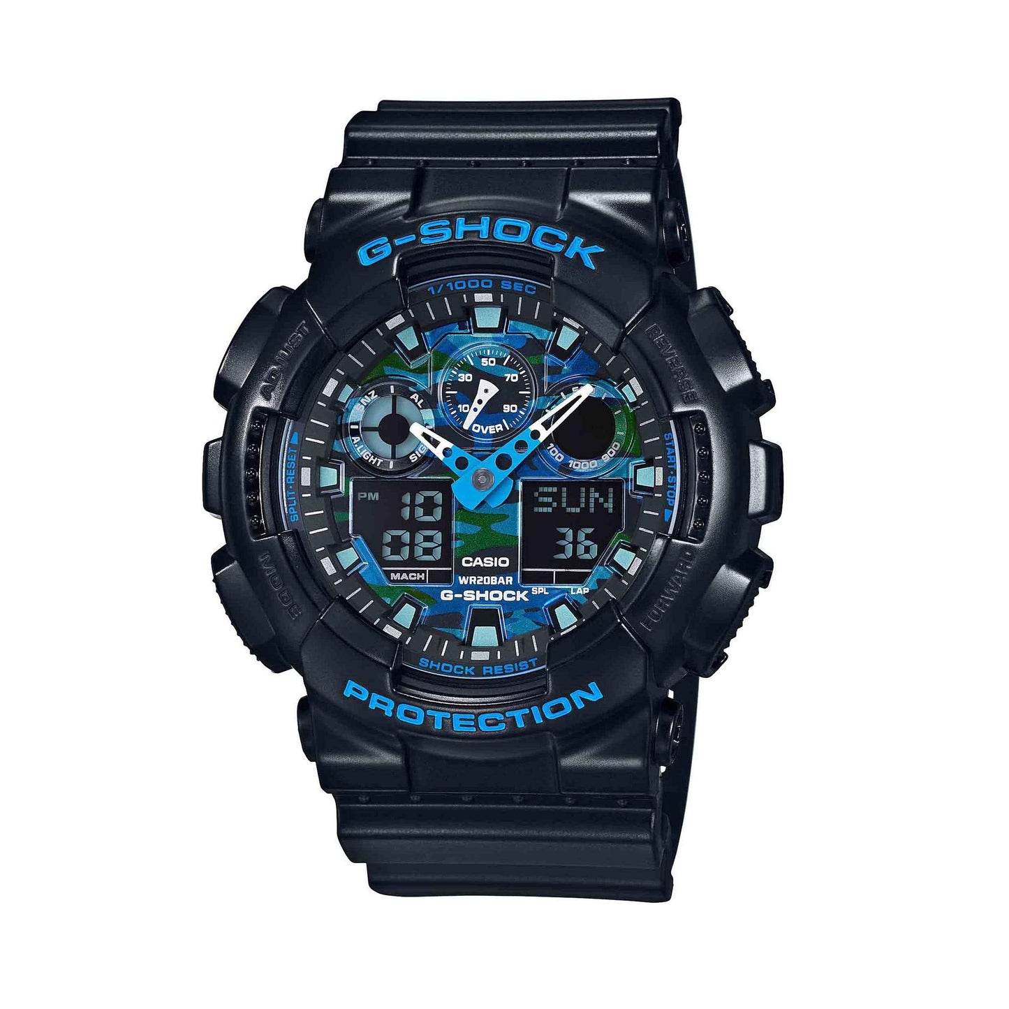 G-Shock Men's Extra Large Black and Blue Camo Dial Watch