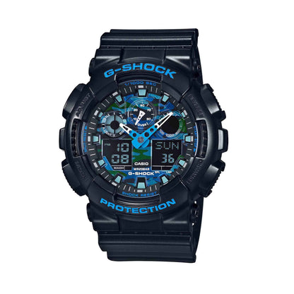 G-Shock Men's Extra Large Black and Blue Camo Dial Watch