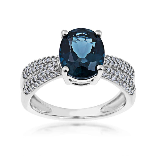 London Blue Topaz and Diamond Ring in Sterling Silver