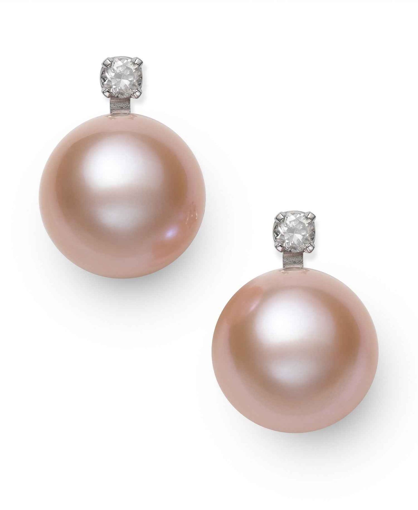 Dyed Pink Freshwater Pearl Earrings with .06 ct. tw. Round Diamond Accent in 14K White Gold