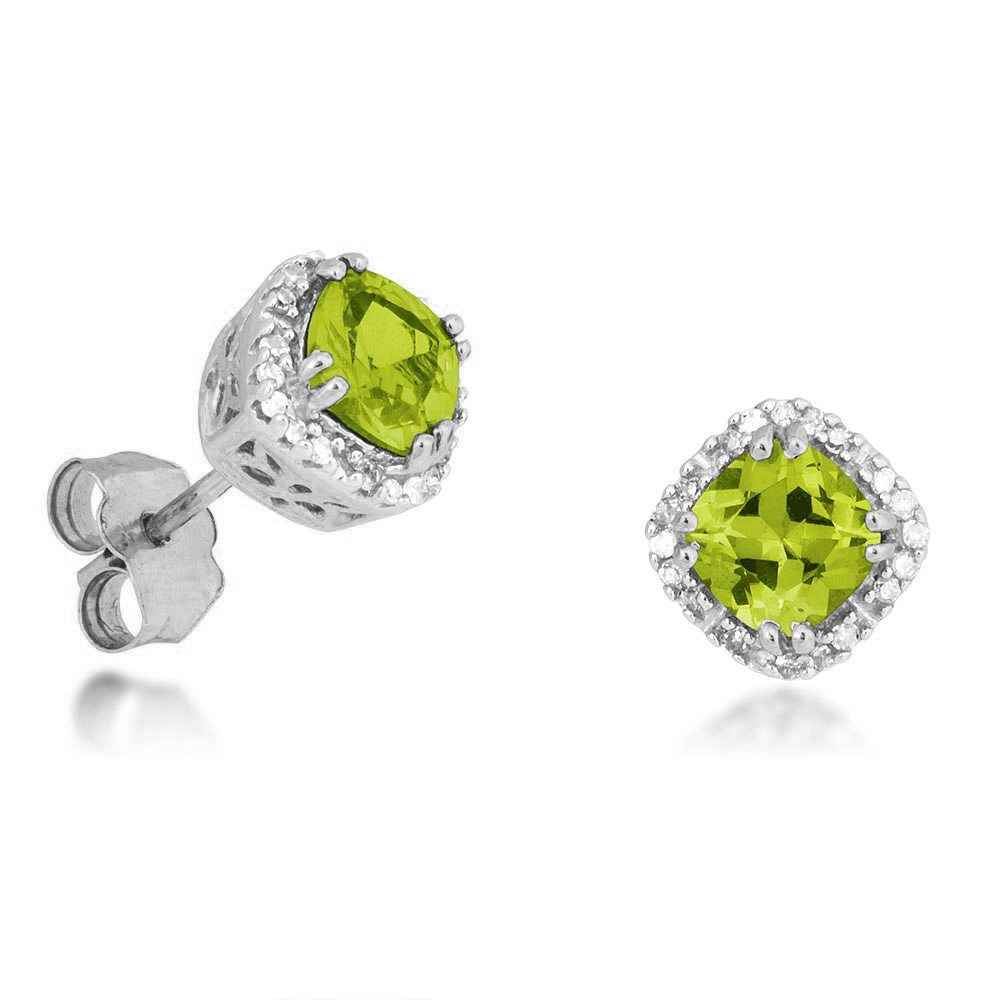 Peridot and Diamond Earrings in White Gold