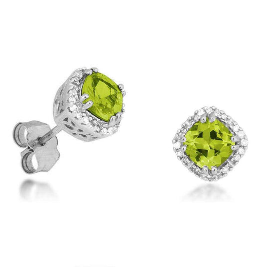 Peridot and Diamond Earrings in White Gold
