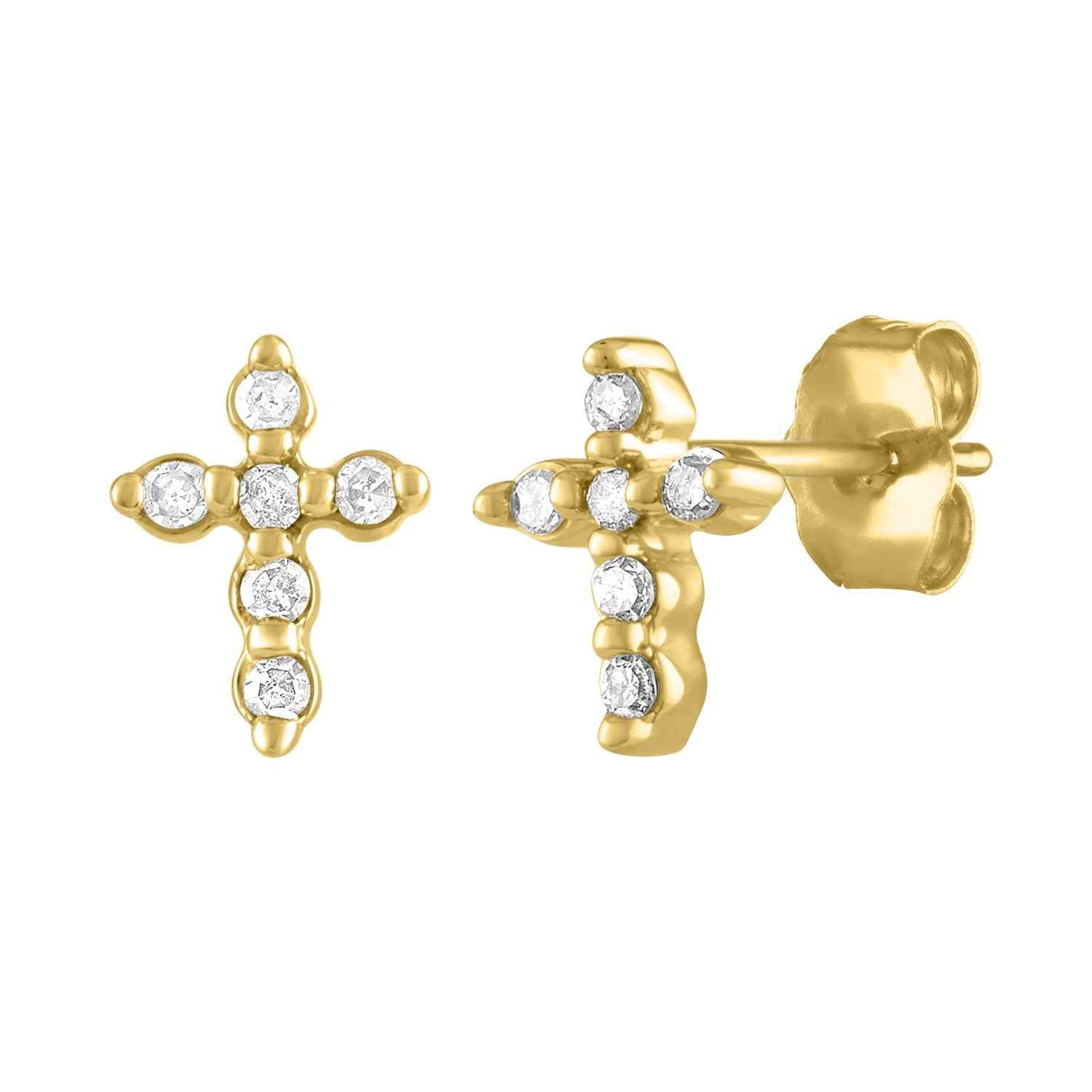 1/8 ct. tw. Diamond Cross Stud Earrings in 10K Yellow Gold