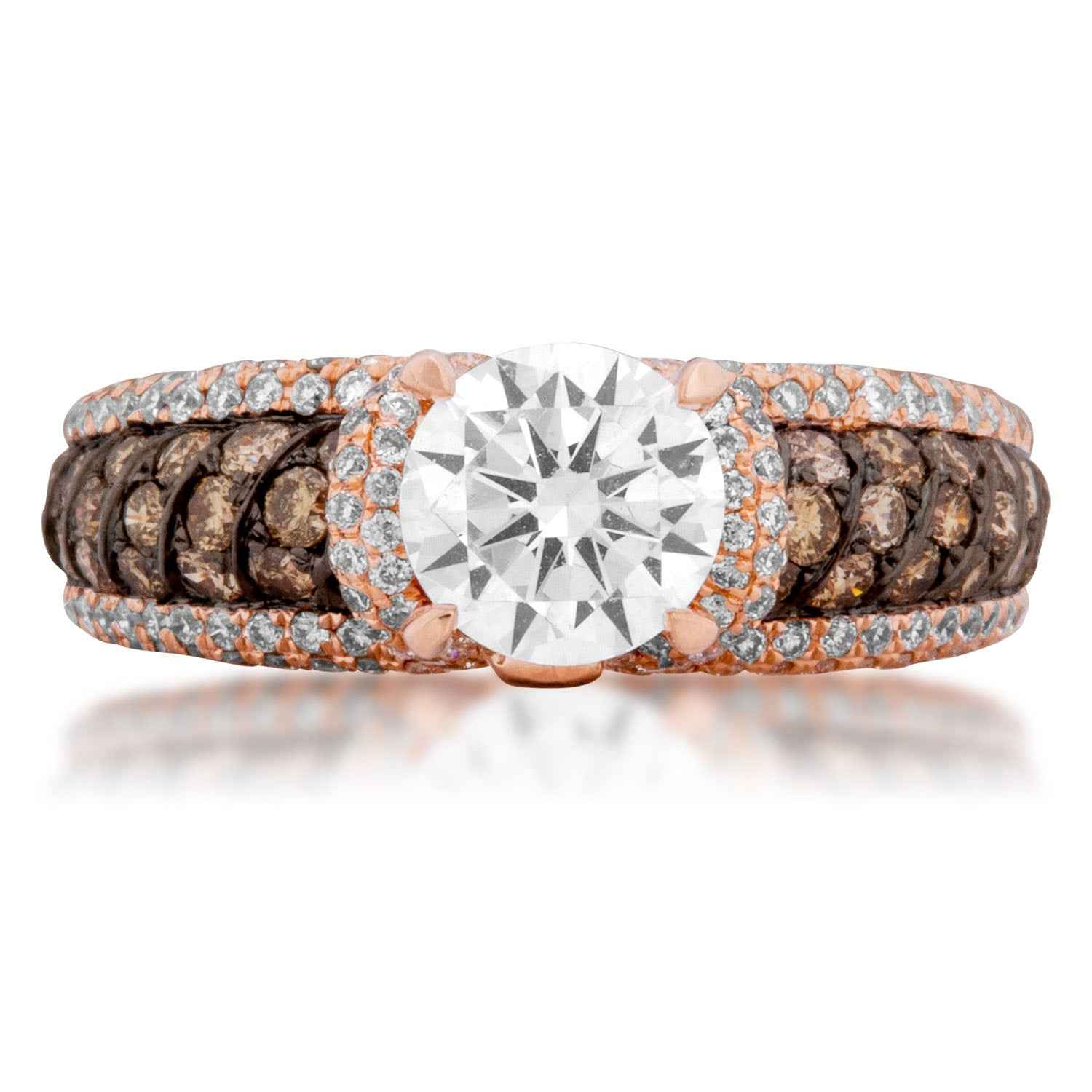 Mocha and White Diamond 1ct. tw. Semi-Mount Engagement Ring in 14K Pink Gold