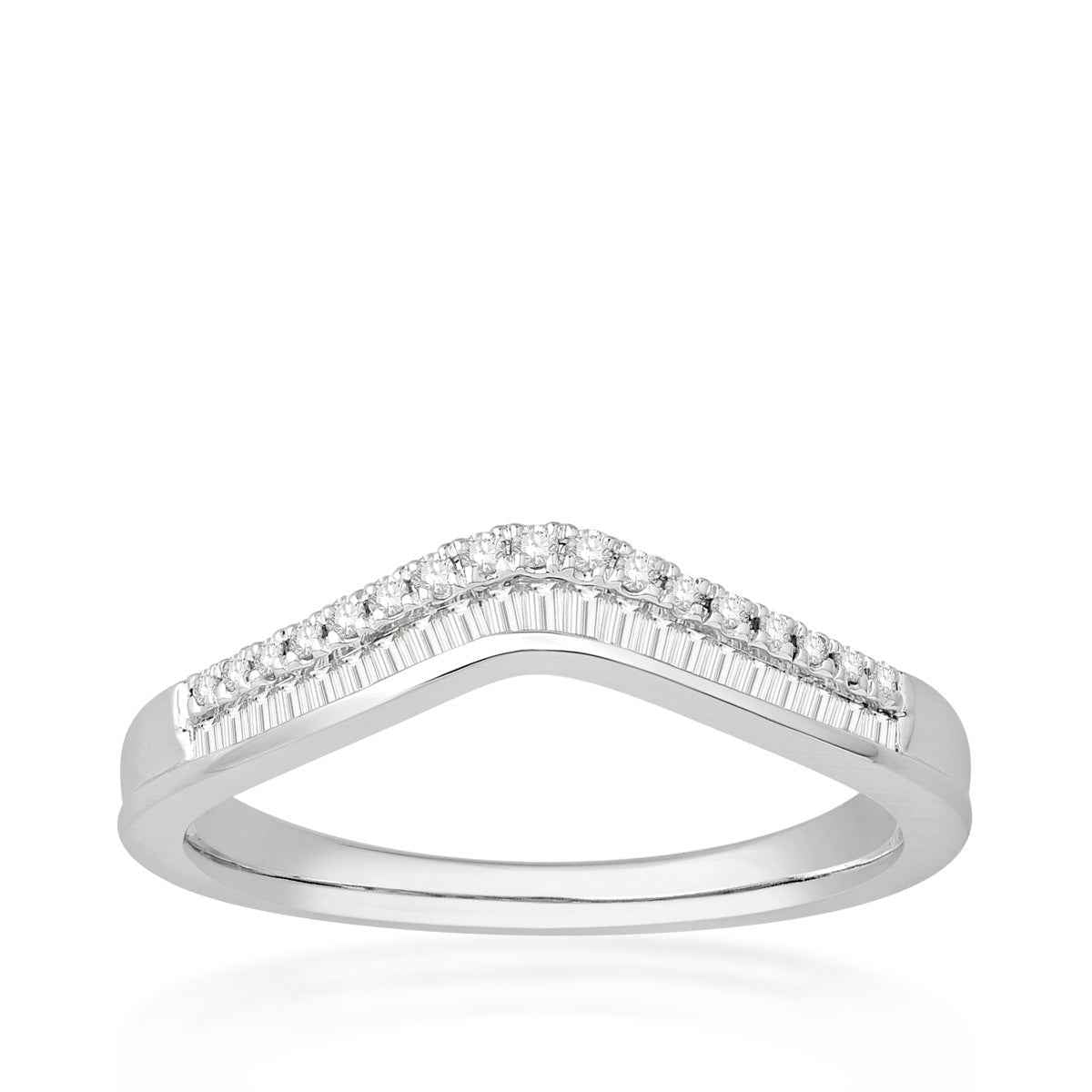 1/4 ct. tw. Round Brilliant and Baguette Diamond Contour Band in 14K White Gold