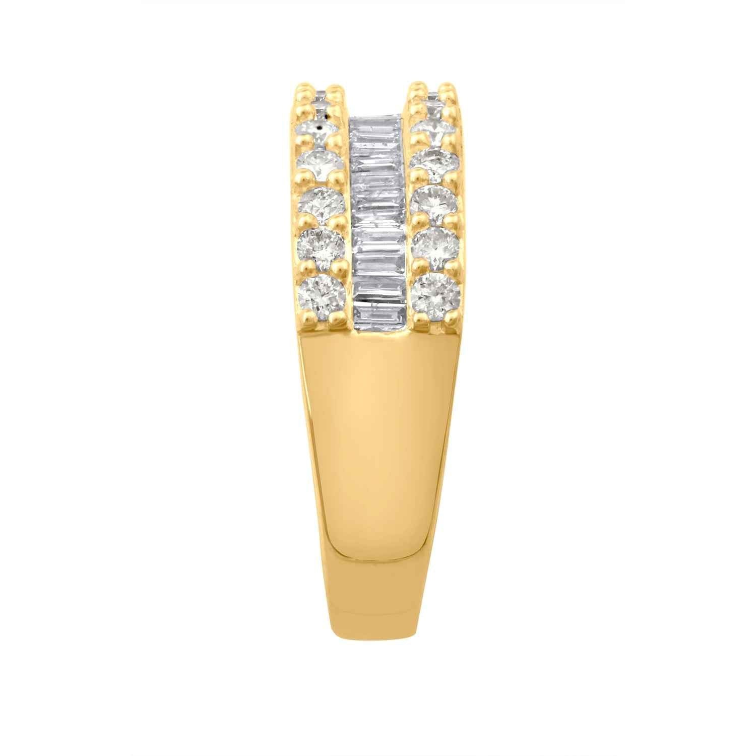 1 ct. tw. Round Brilliant and Baguette Diamond Anniversary Band in 10K Yellow Gold front view
