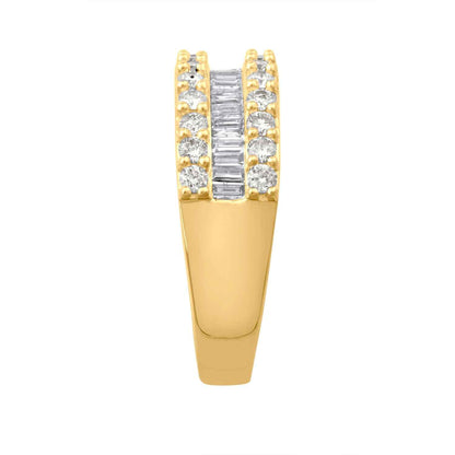 1 ct. tw. Round Brilliant and Baguette Diamond Anniversary Band in 10K Yellow Gold front view