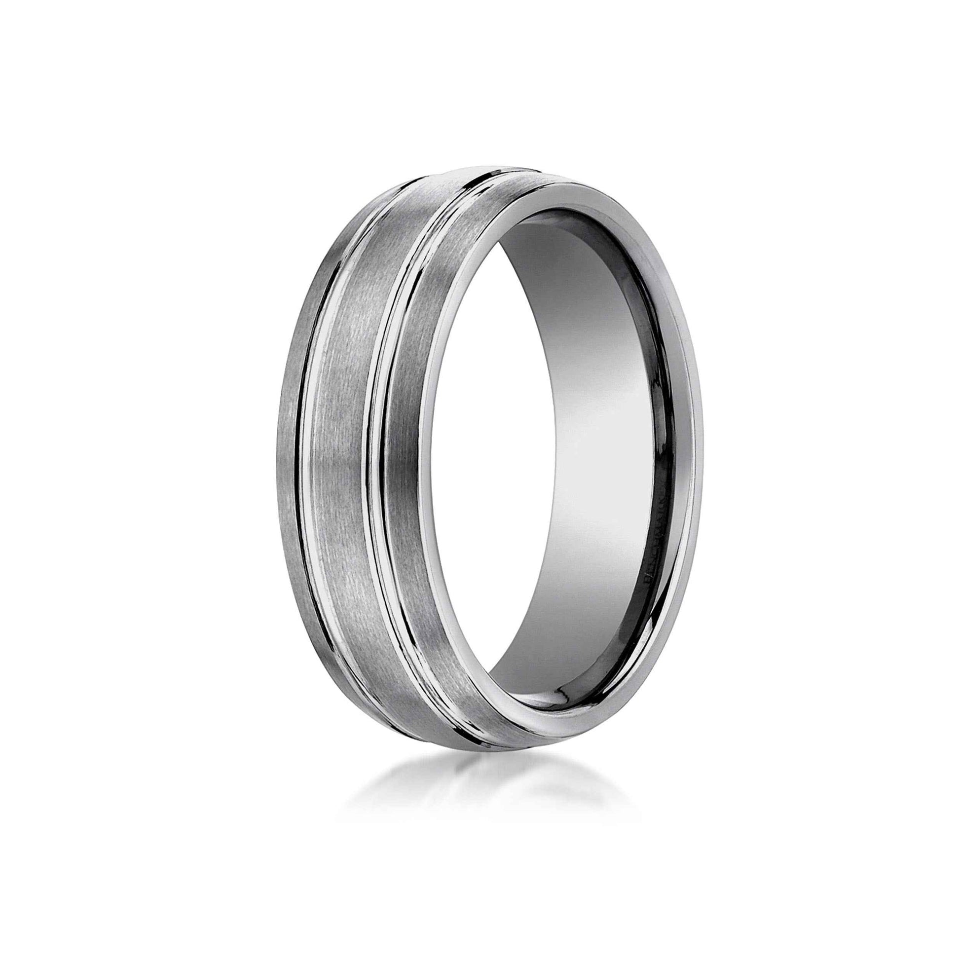 BENCHMARK Mens 7MM Tungsten Wedding Band with Satin Finished Details front view