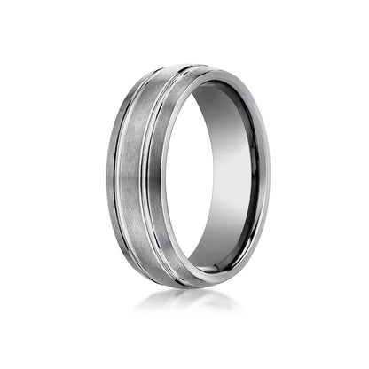 BENCHMARK Mens 7MM Tungsten Wedding Band with Satin Finished Details front view