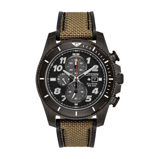 Citizen Men's Promaster Tough Eco-Drive Black Stainless Steel Watch with Green Beige Ballistic Nylon Strap