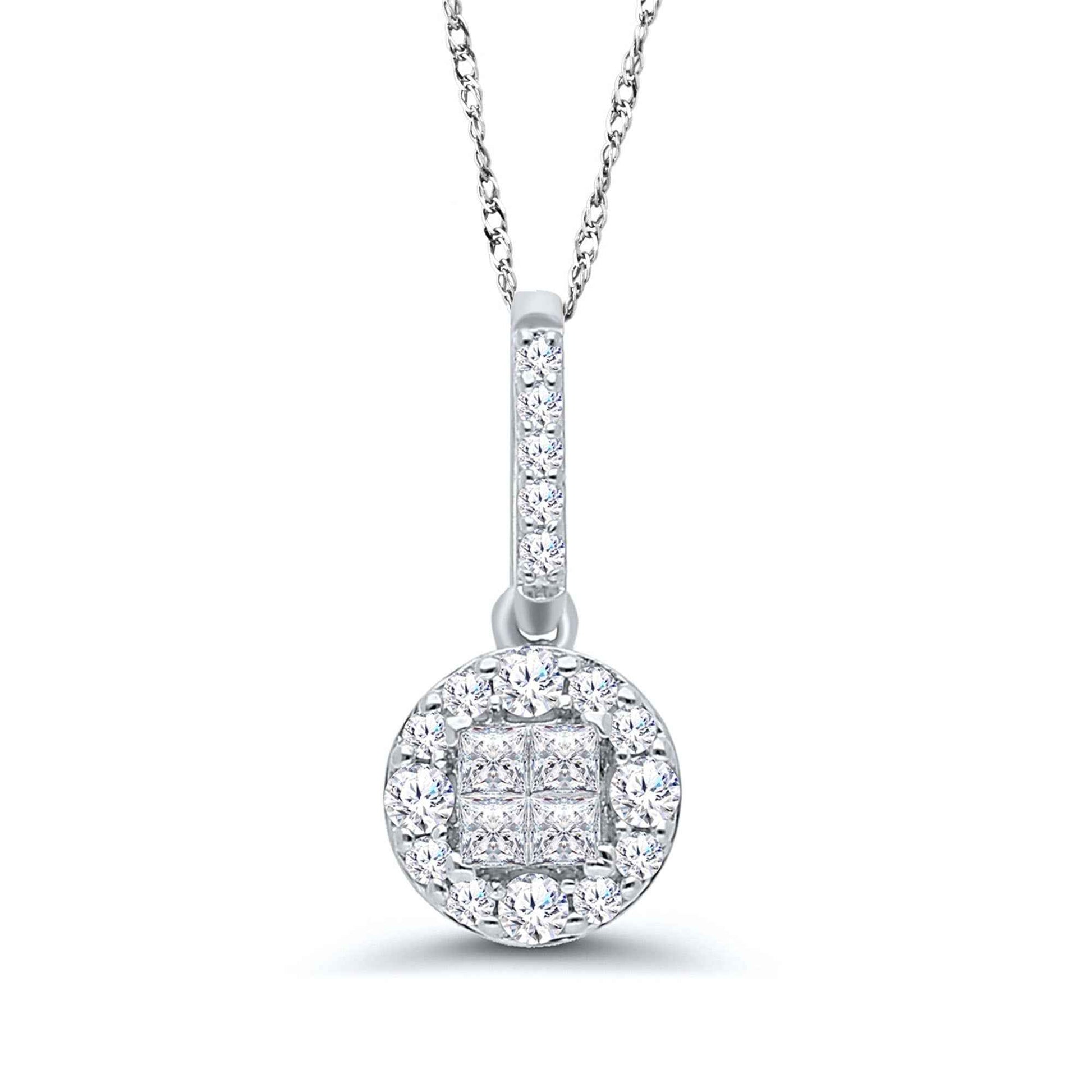 1/4 ct. tw. Diamond Quad Round Halo Pendant in 10K White Gold