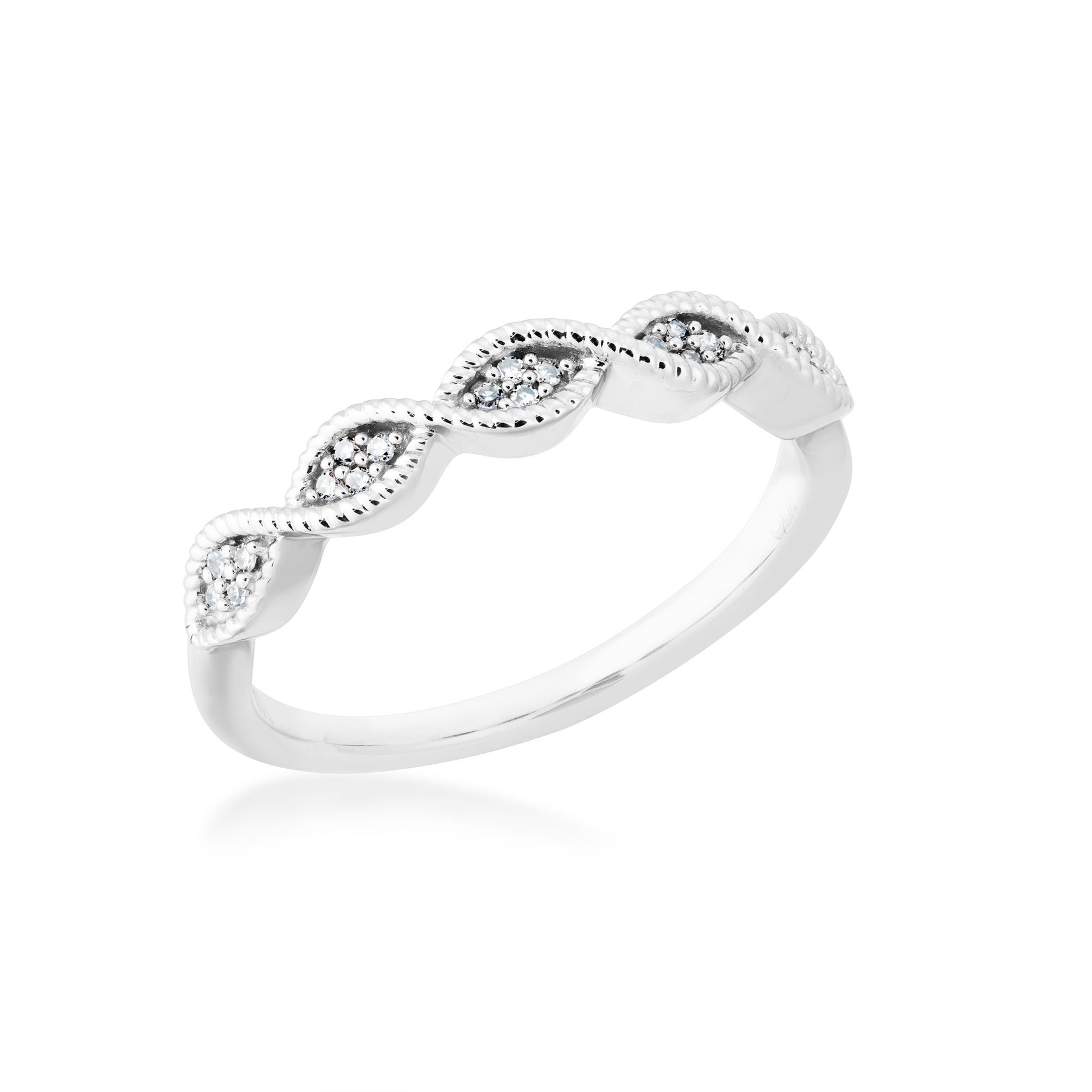 .06 ct. tw. Diamond Cluster Fashion Ring with Milgrain Band Design in 10K White Gold front view