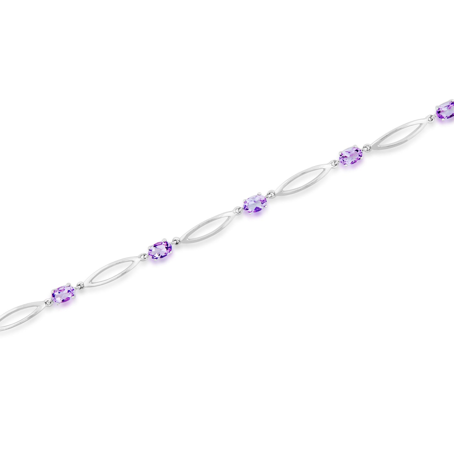 Oval Amethyst Fashion Bracelet with Elongated Oval Cutouts In Sterling Silver