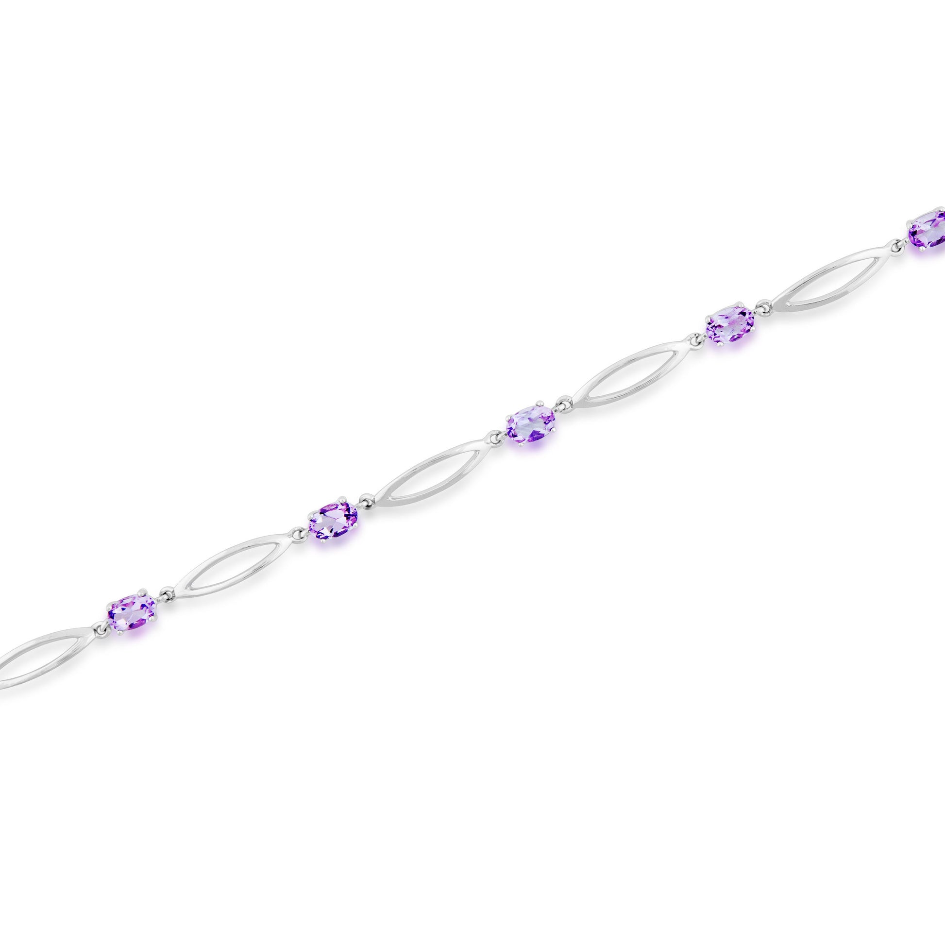 Oval Amethyst Fashion Bracelet with Elongated Oval Cutouts In Sterling Silver