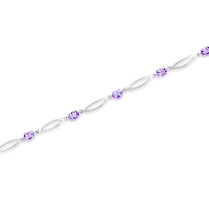 Oval Amethyst Fashion Bracelet with Elongated Oval Cutouts In Sterling Silver