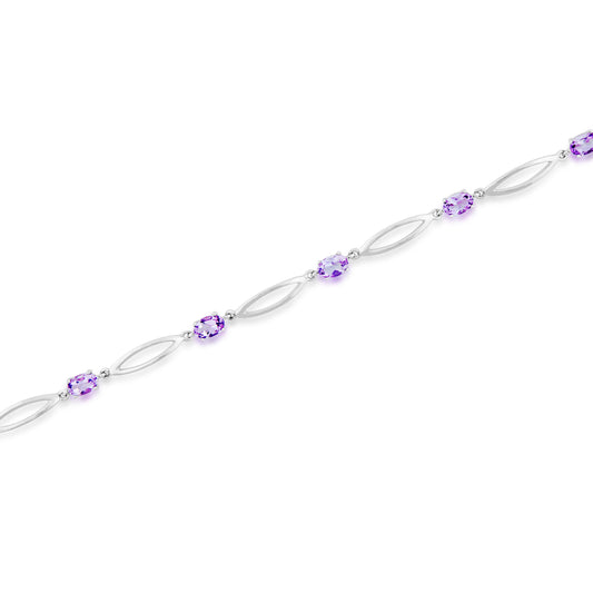 Oval Amethyst Fashion Bracelet with Elongated Oval Cutouts In Sterling Silver