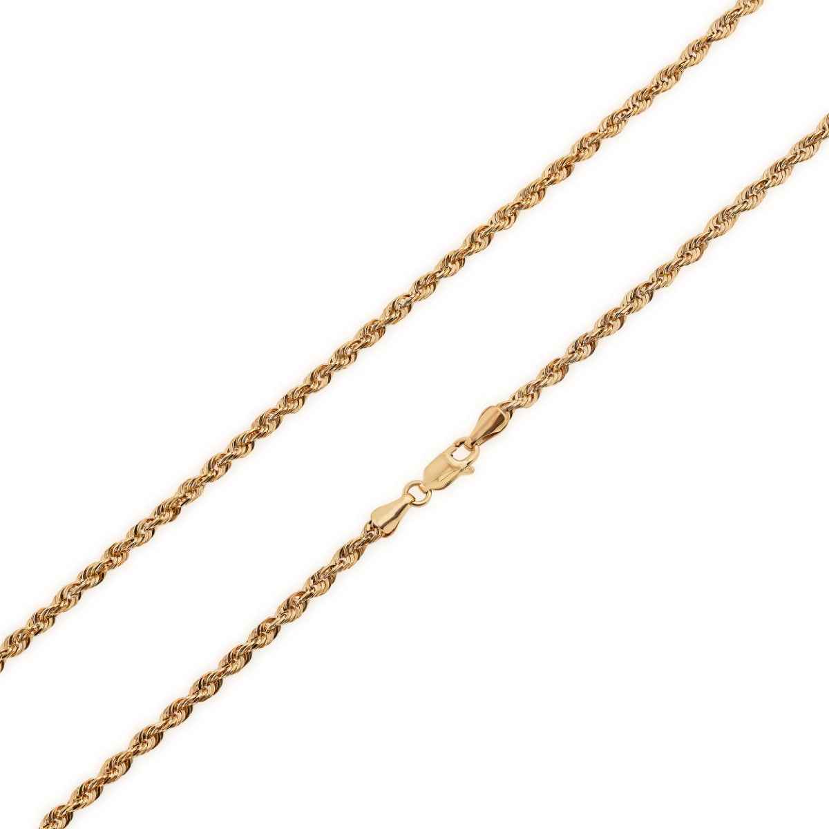 3.1mm 24-inch Solid Diamond Cut Rope Chain in 10K Yellow Gold front view