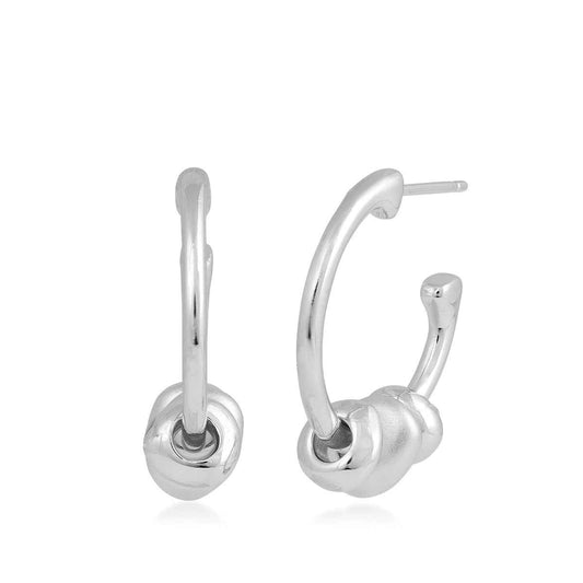 Kit Heath Polished & Sandblasted Bead Hoop Earrings in Sterling Silver