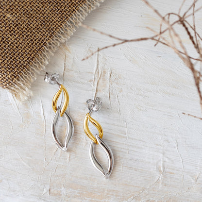 Kit Heath Twine Link Dangle Earrings in Sterling Silver & 18K Yellow Gold Plating front view
