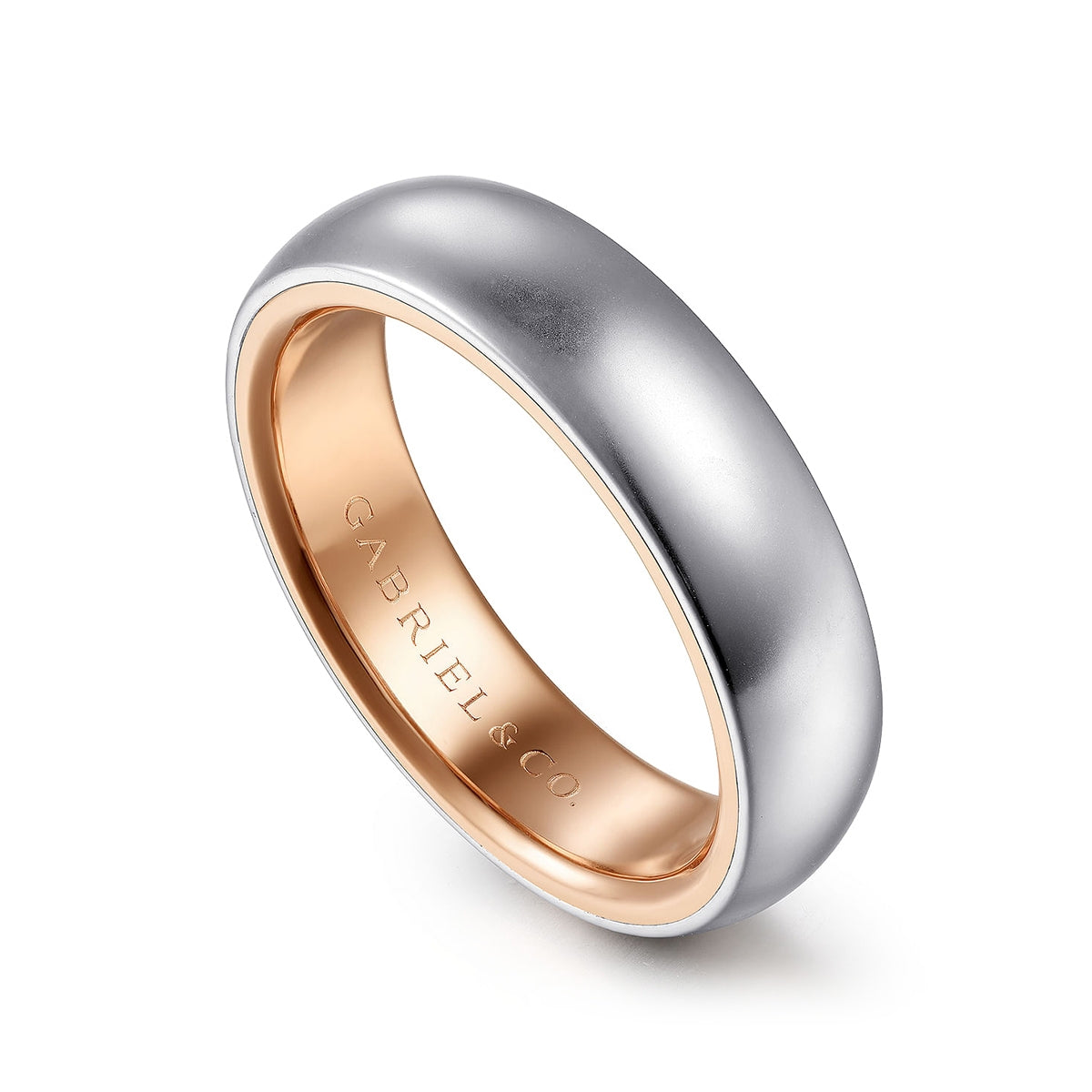 Gabriel & Co. Soren Men's 6mm Sandblast Finish Wedding Ring in 14K White & Pink Gold front view