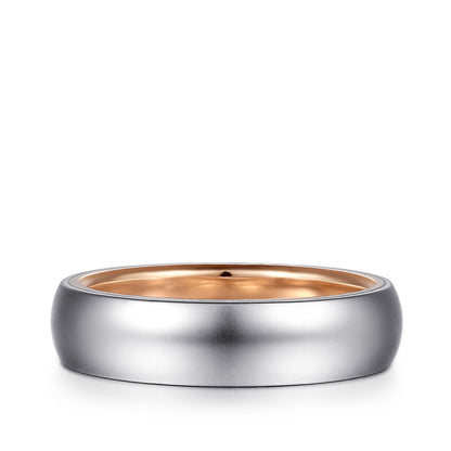Gabriel & Co. Soren Men's 6mm Sandblast Finish Wedding Ring in 14K White & Pink Gold